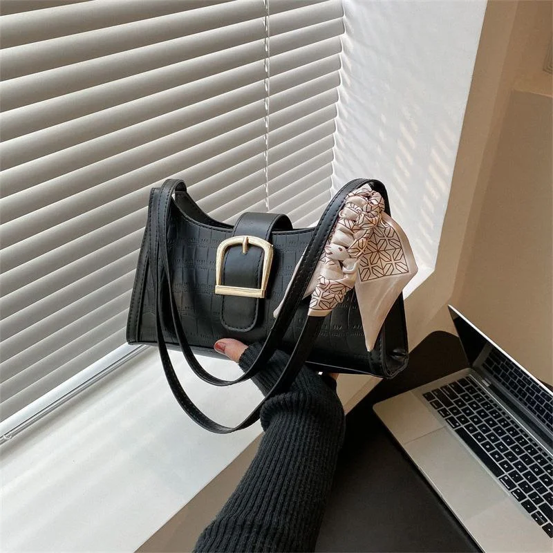 Elegant Buckle Shoulder Bag with Scarf for Women image 3