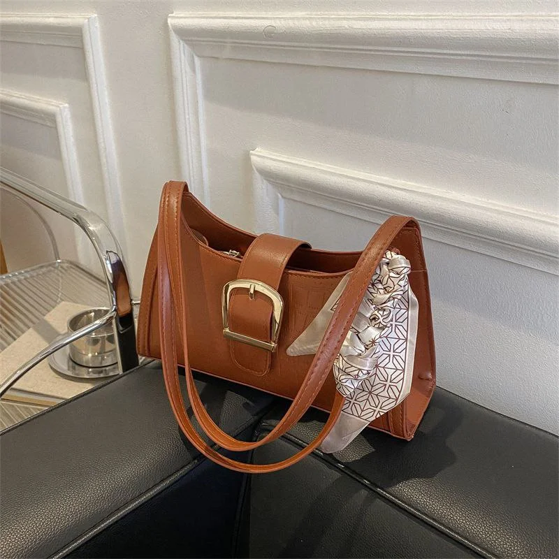 Elegant Buckle Shoulder Bag with Scarf for Women image 2