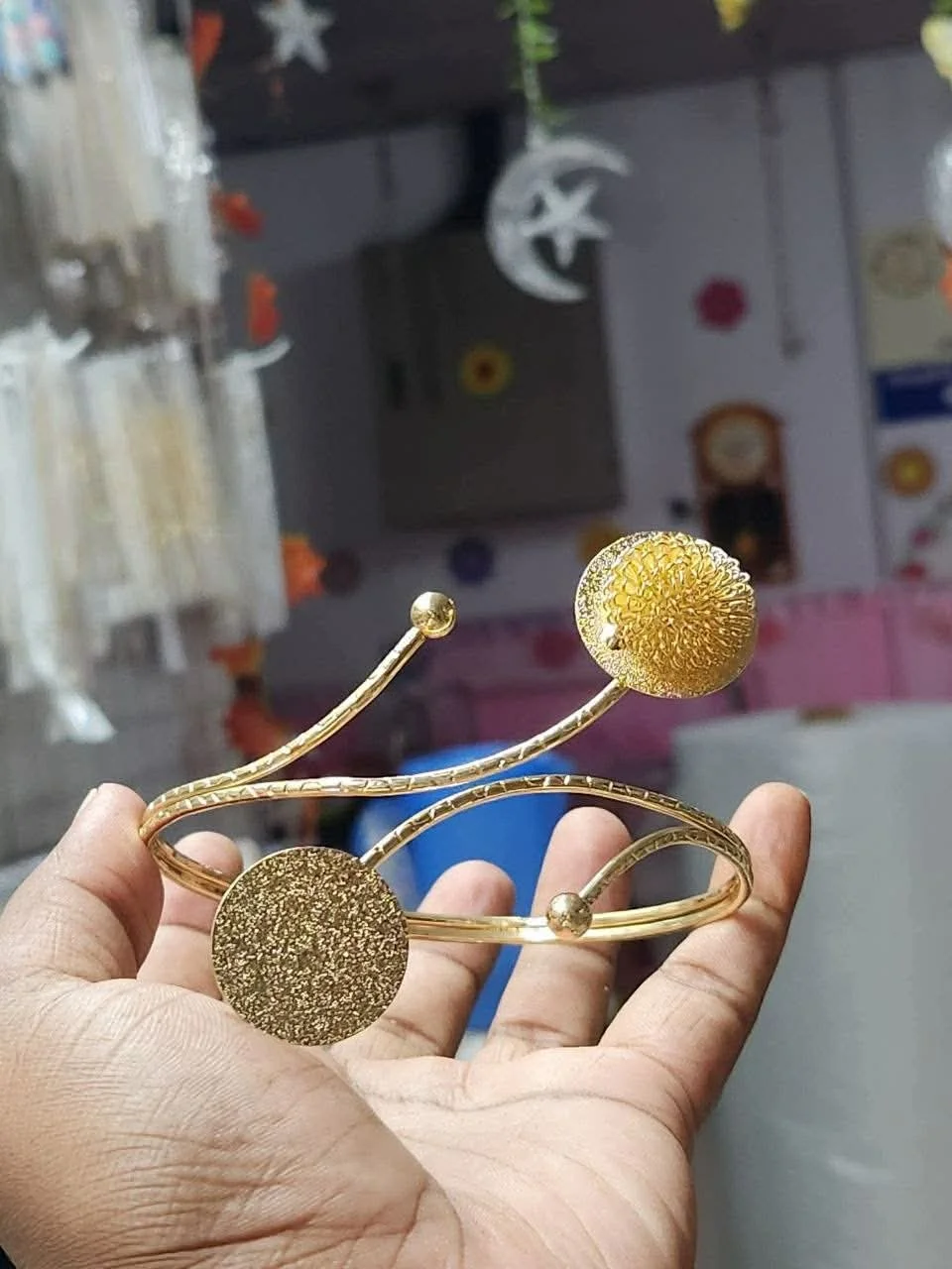 Gold Plated Adjustable Arm Bracelet for Women – Floral Open Cuff Upper Arm Bangle image 6