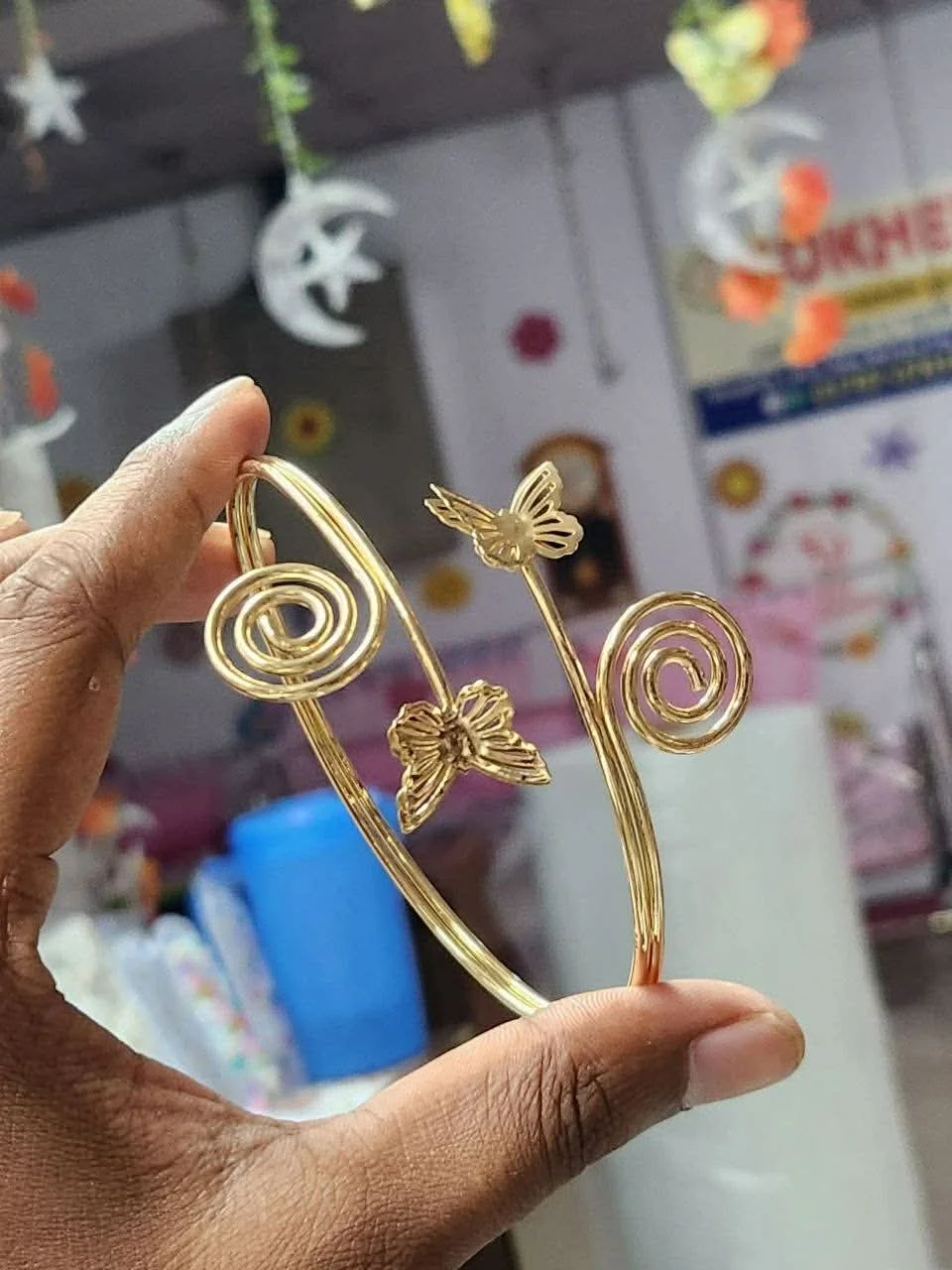 Gold Plated Adjustable Arm Bracelet for Women – Floral Open Cuff Upper Arm Bangle image 7