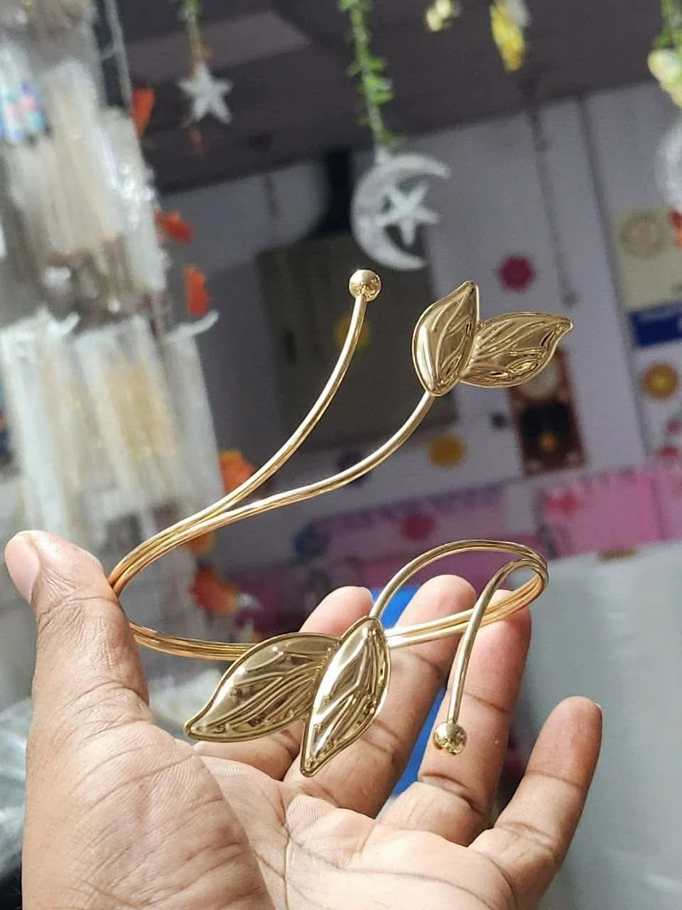 Gold Plated Adjustable Arm Bracelet for Women – Floral Open Cuff Upper Arm Bangle image 3