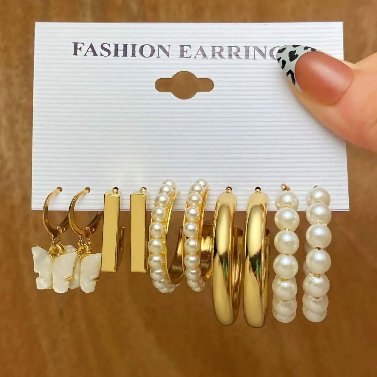 6 Pairs Gold-Plated Fashion Earrings Set for Women | Pearl & Butterfly Earrings