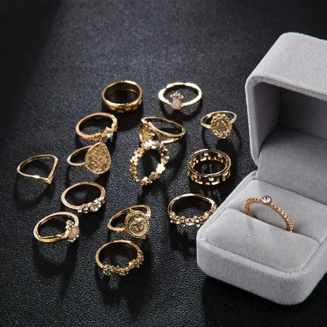 15 Pcs Vintage Gold-Plated Ring Set for Women | Stackable Statement Rings image 3