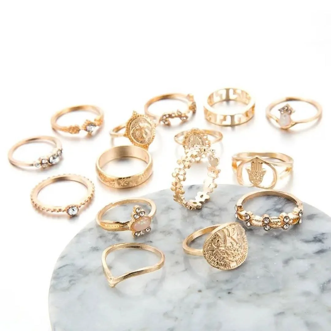 15 Pcs Vintage Gold-Plated Ring Set for Women | Stackable Statement Rings image 2