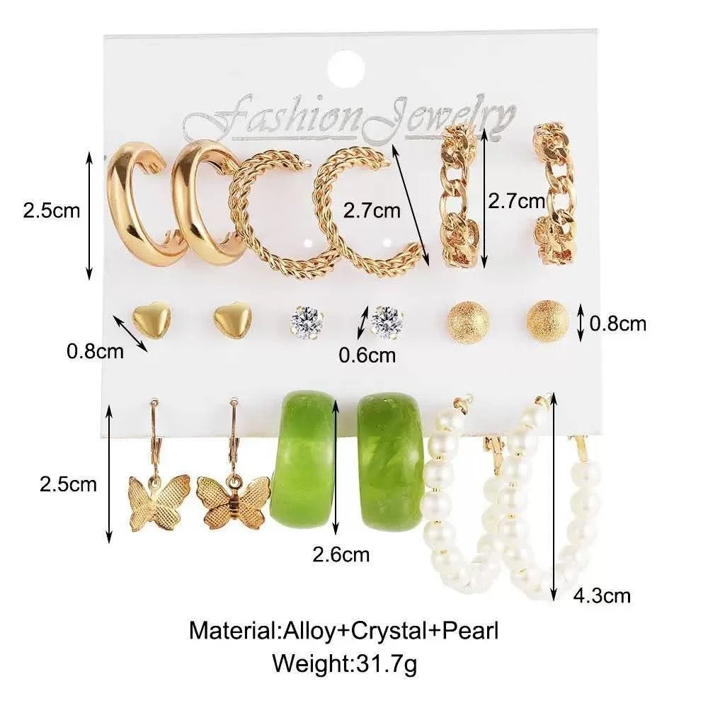 12 Pairs Gold-Tone Fashion Earrings Set for Women | Trendy Hoop & Pearl Earrings image 2