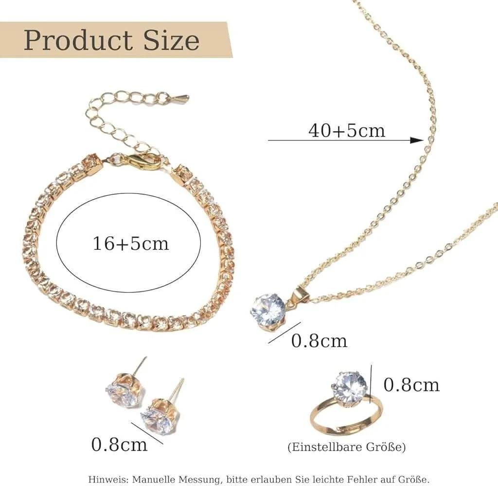 4 Pcs Crystal Jewelry Set for Women | Necklace, Earrings, Ring & Bracelet image 3