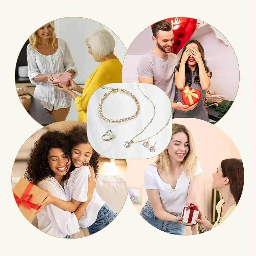 4 Pcs Crystal Jewelry Set for Women | Necklace, Earrings, Ring & Bracelet image 4