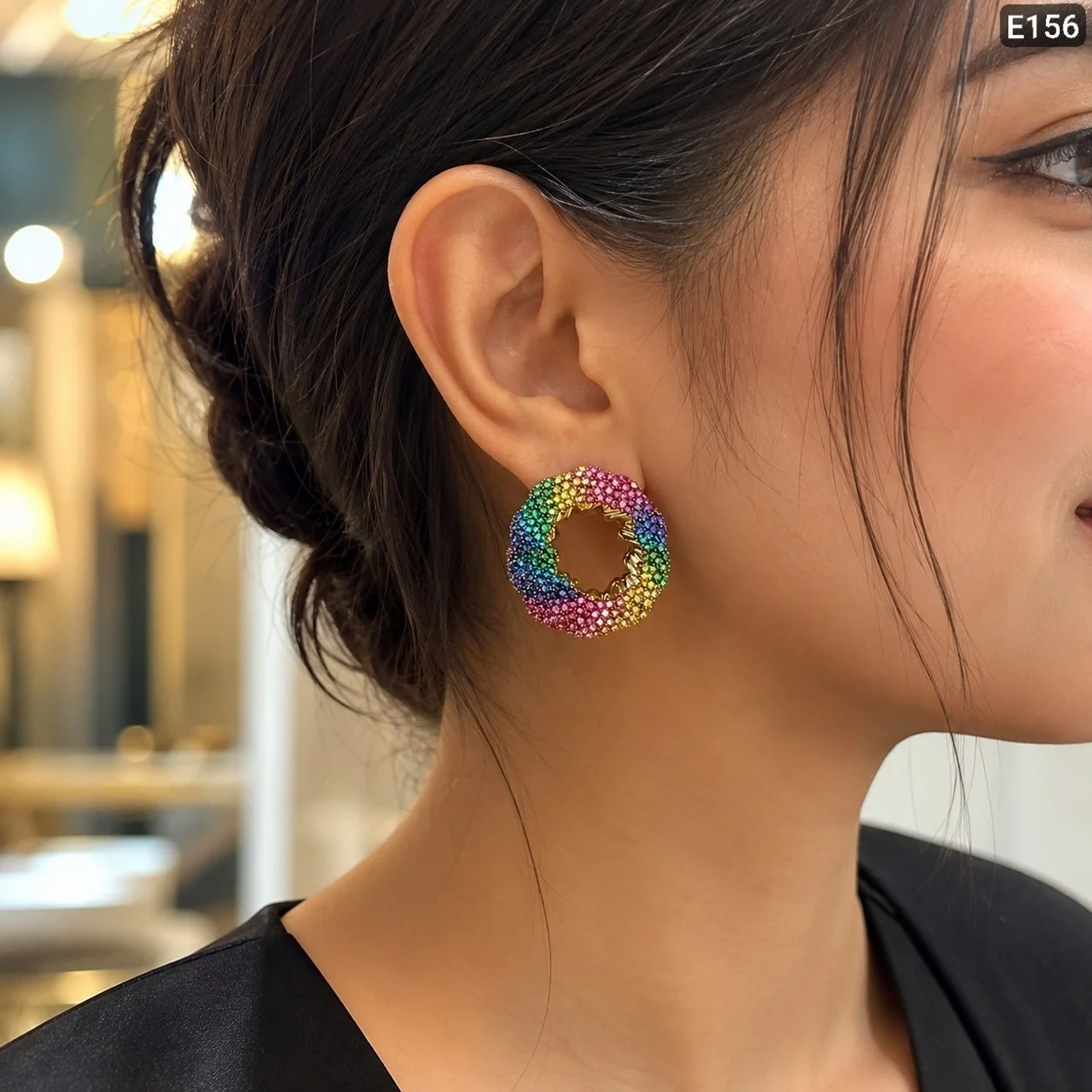 Premium Rainbow Crystal Stud Earrings for Women | Colorful Statement Earrings image 5