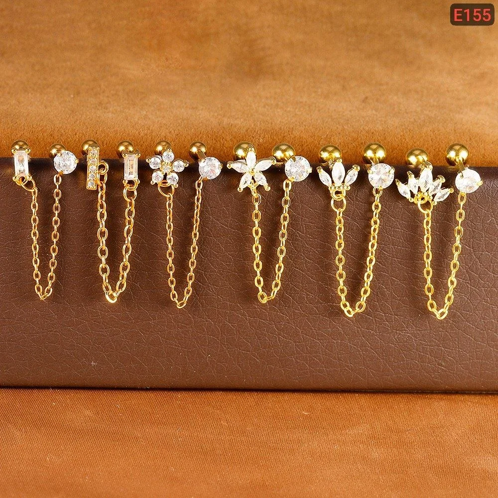 Crystal Chain Ear Cuff Earrings for Women | Gold-Tone Zircon Earrings