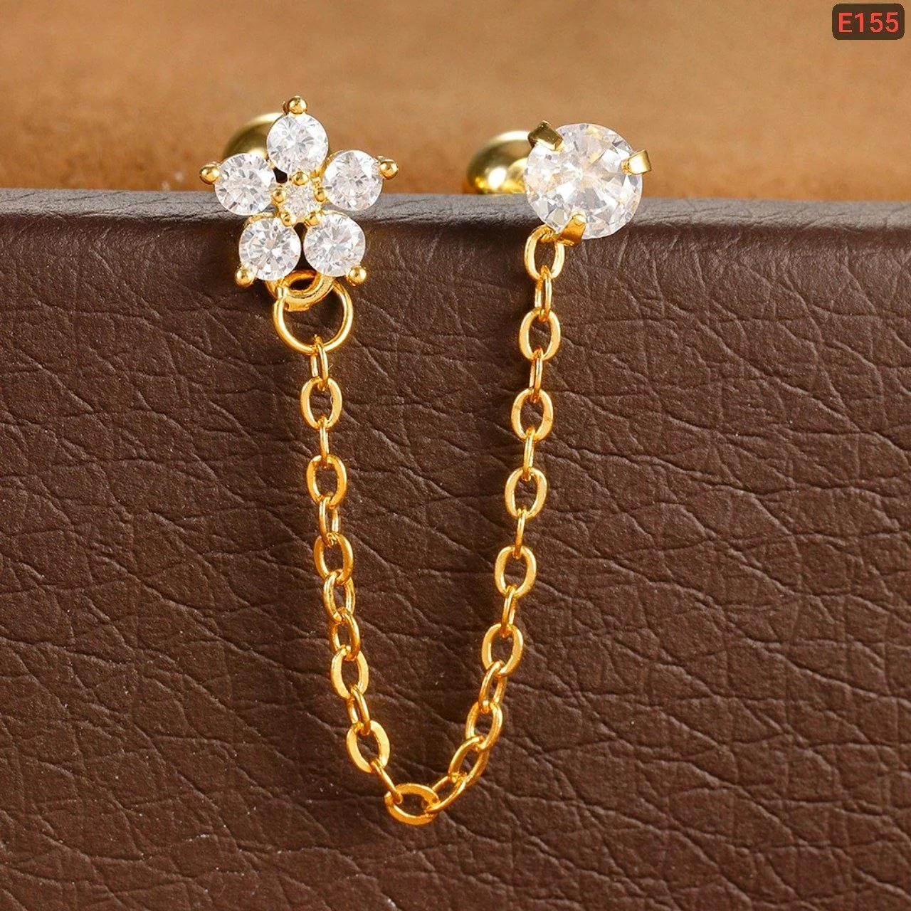 Crystal Chain Ear Cuff Earrings for Women | Gold-Tone Zircon Earrings image 2