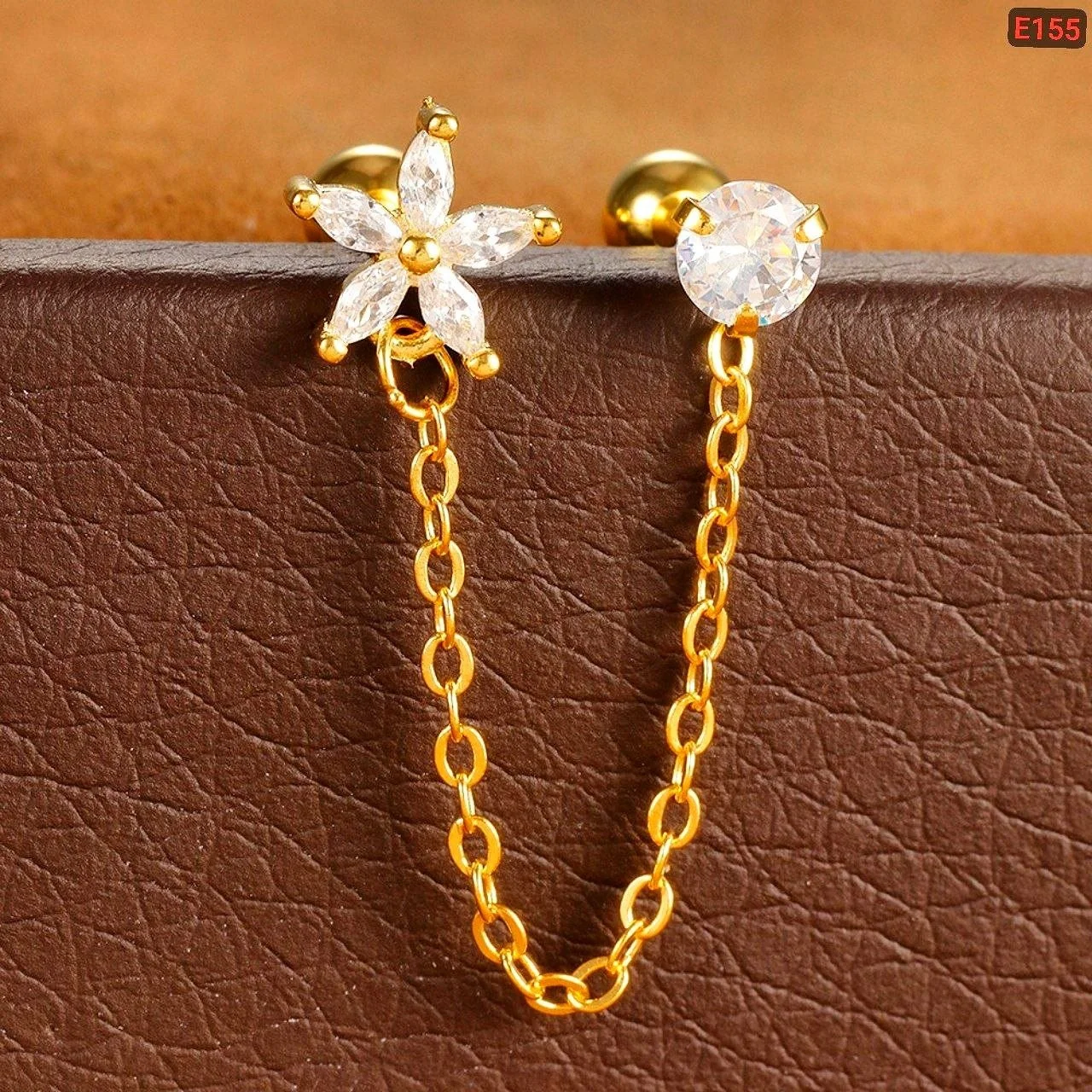 Crystal Chain Ear Cuff Earrings for Women | Gold-Tone Zircon Earrings image 7