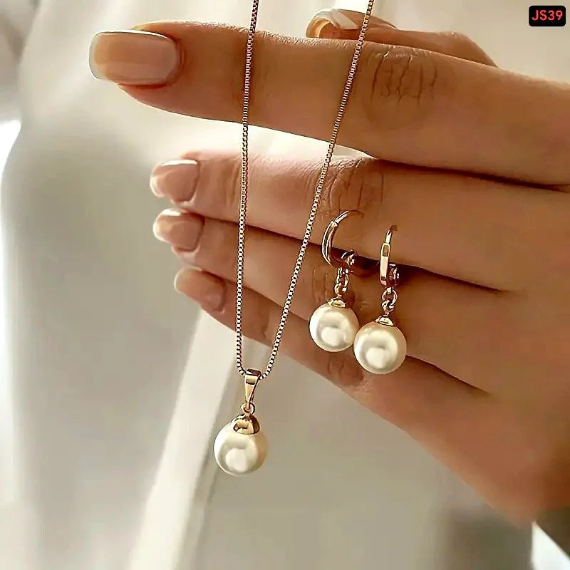 Pearl Pendant Necklace & Earrings Set for Women | Elegant Jewelry Set