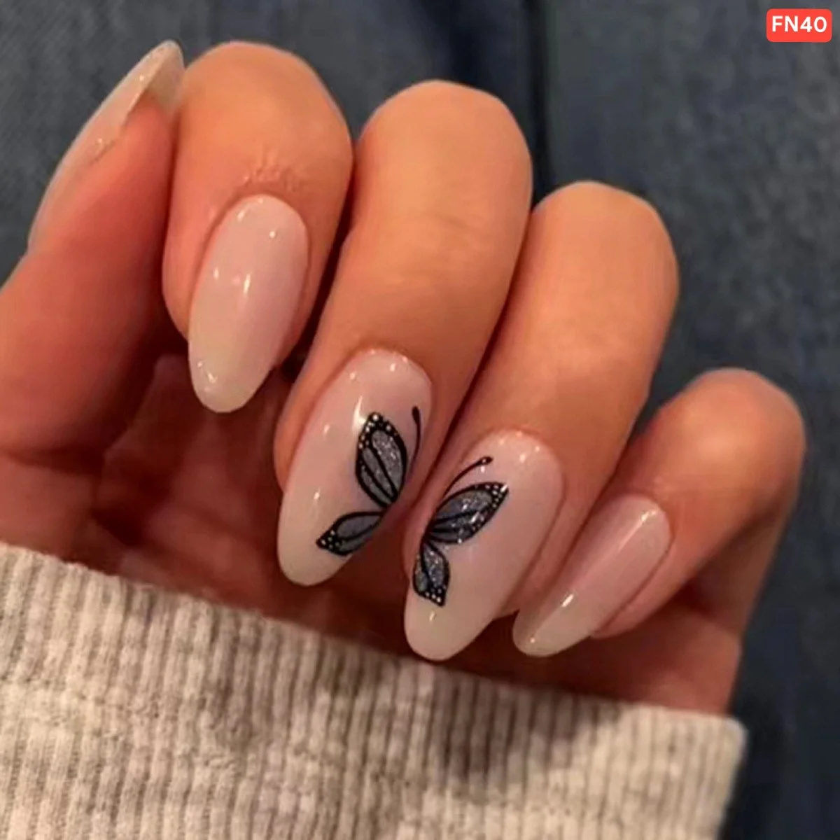 Butterfly design 24 Pcs Press-On Fake Nail Set | Reusable Artificial Nails for Women