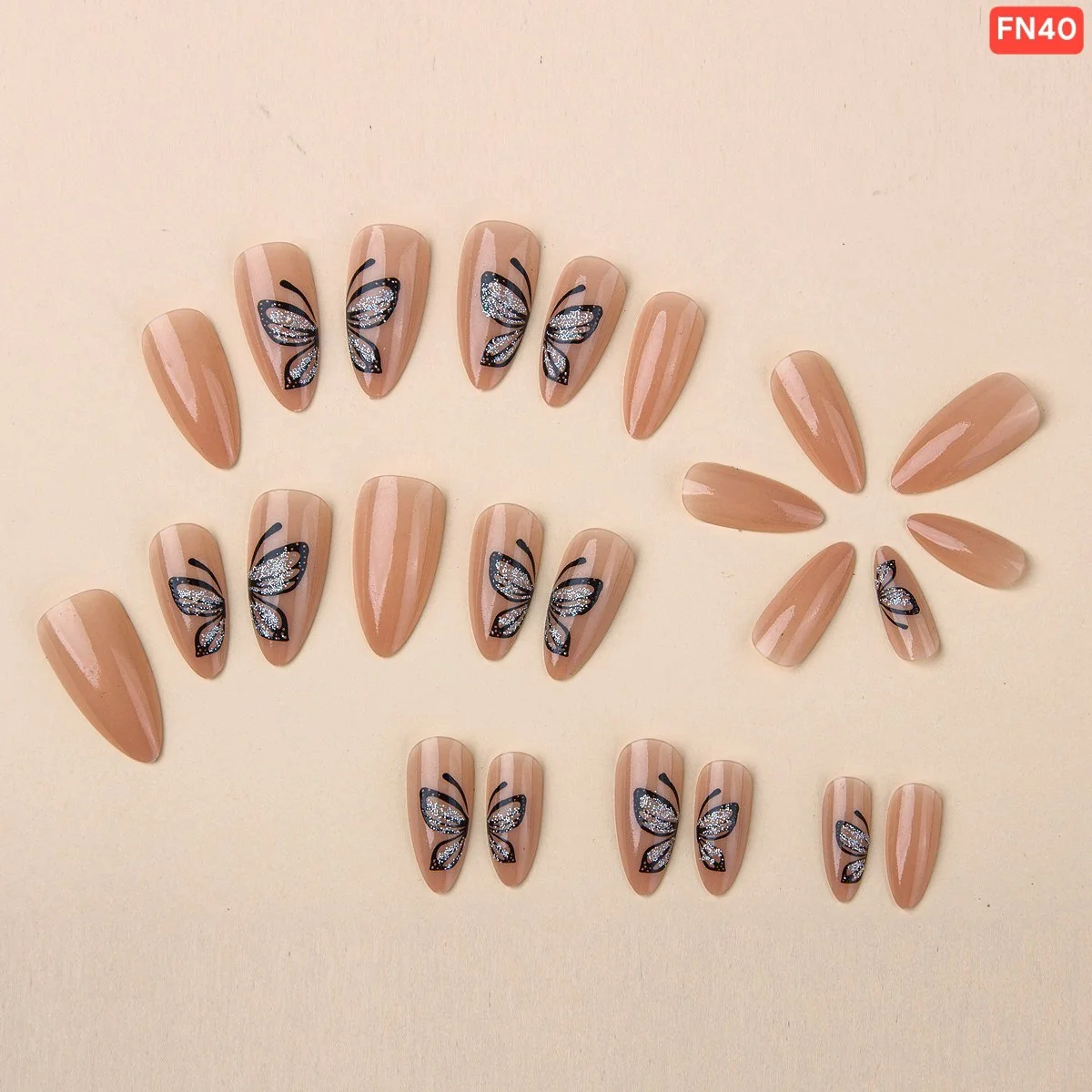 Butterfly design 24 Pcs Press-On Fake Nail Set | Reusable Artificial Nails for Women image 2