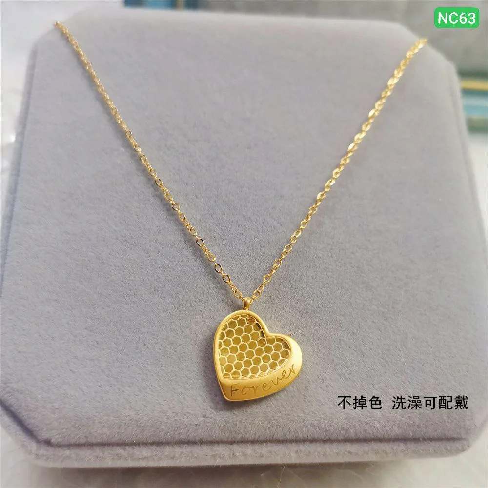 Honeycomb Heart Pendant Necklace for Women | Gold-Tone Minimalist Necklace