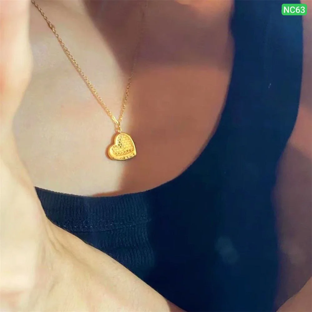 Honeycomb Heart Pendant Necklace for Women | Gold-Tone Minimalist Necklace image 3