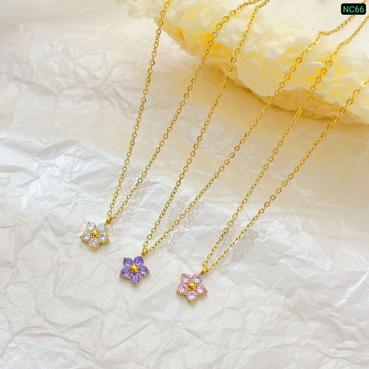 High Quality Zircon Flower Necklace for Women | Gold-Tone Pendant Necklace image 2
