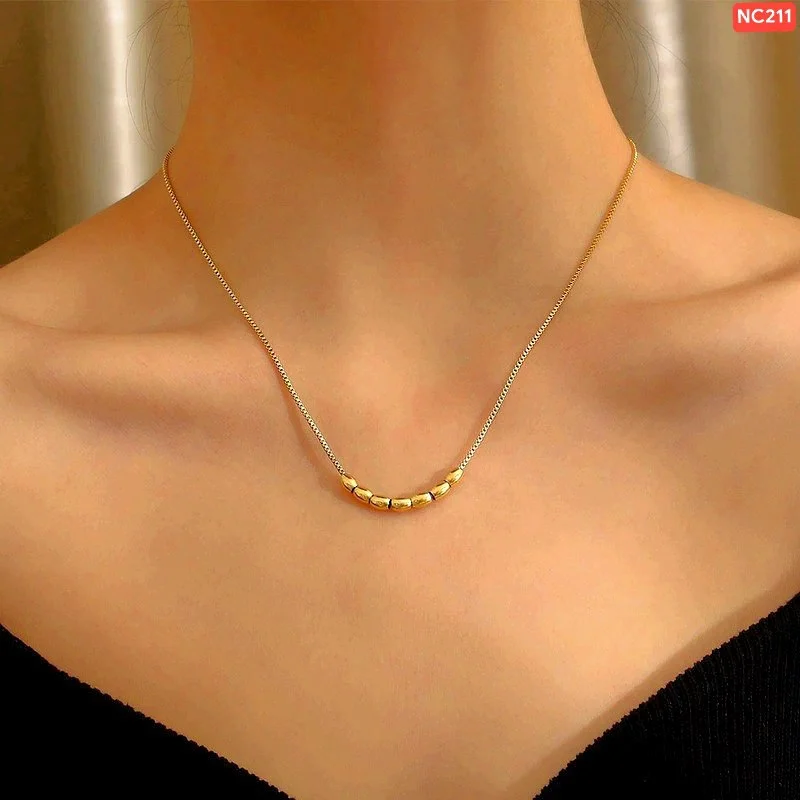 Gold Beads Chain Necklace for Women | Minimalist Gold-Tone Necklace image 3