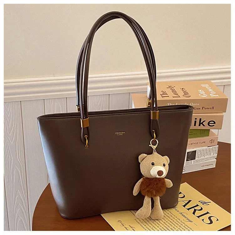 Classic Women's Tote Bag with Teddy Charm | Large PU Leather Shoulder Bag image 5