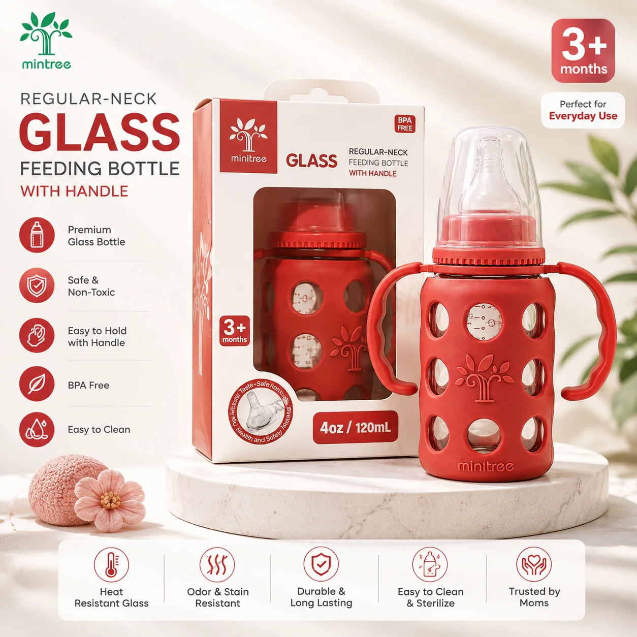 Pretty Baby Glass Feeding Bottle 120ml – BPA Free Baby Milk Feeder