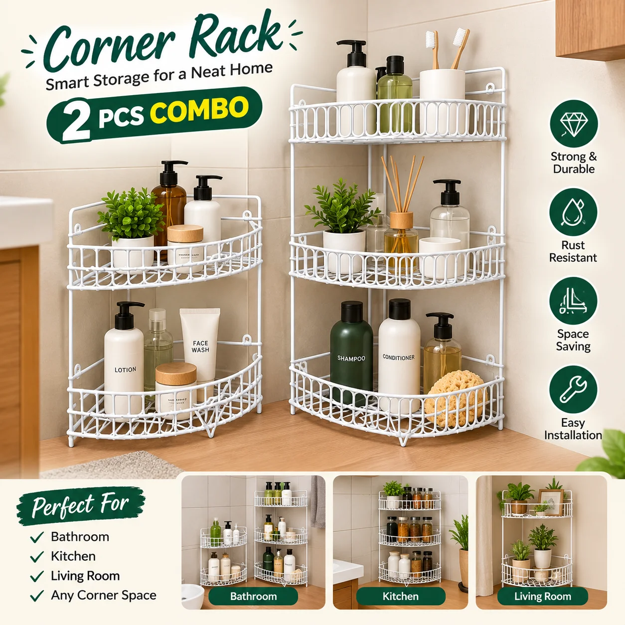 2 pcs Kitchen Spice Rack Combo – Wall & Counter Organizer - (775)