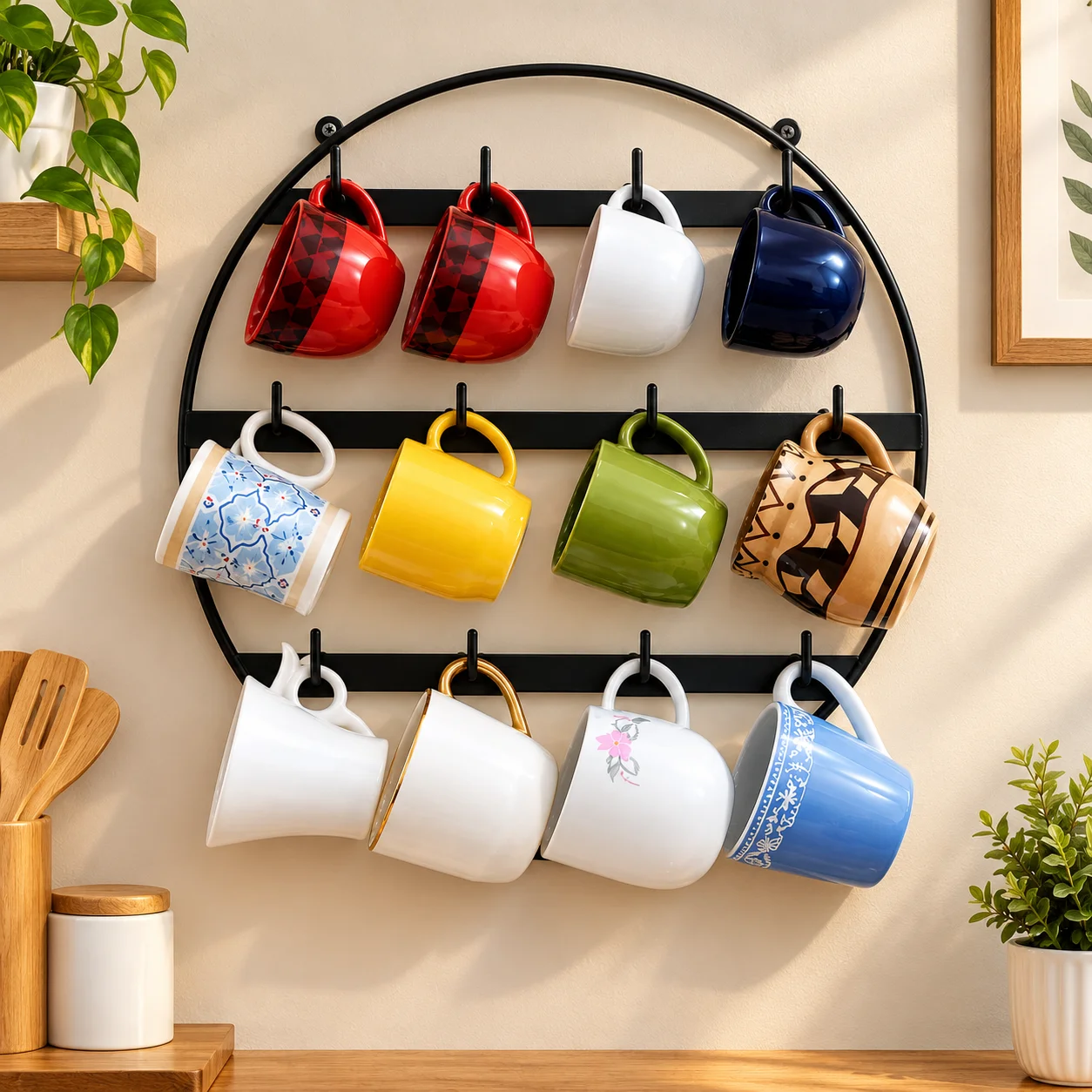 Wall Mounted Mug Holder Rack – Multi Cup Organizer