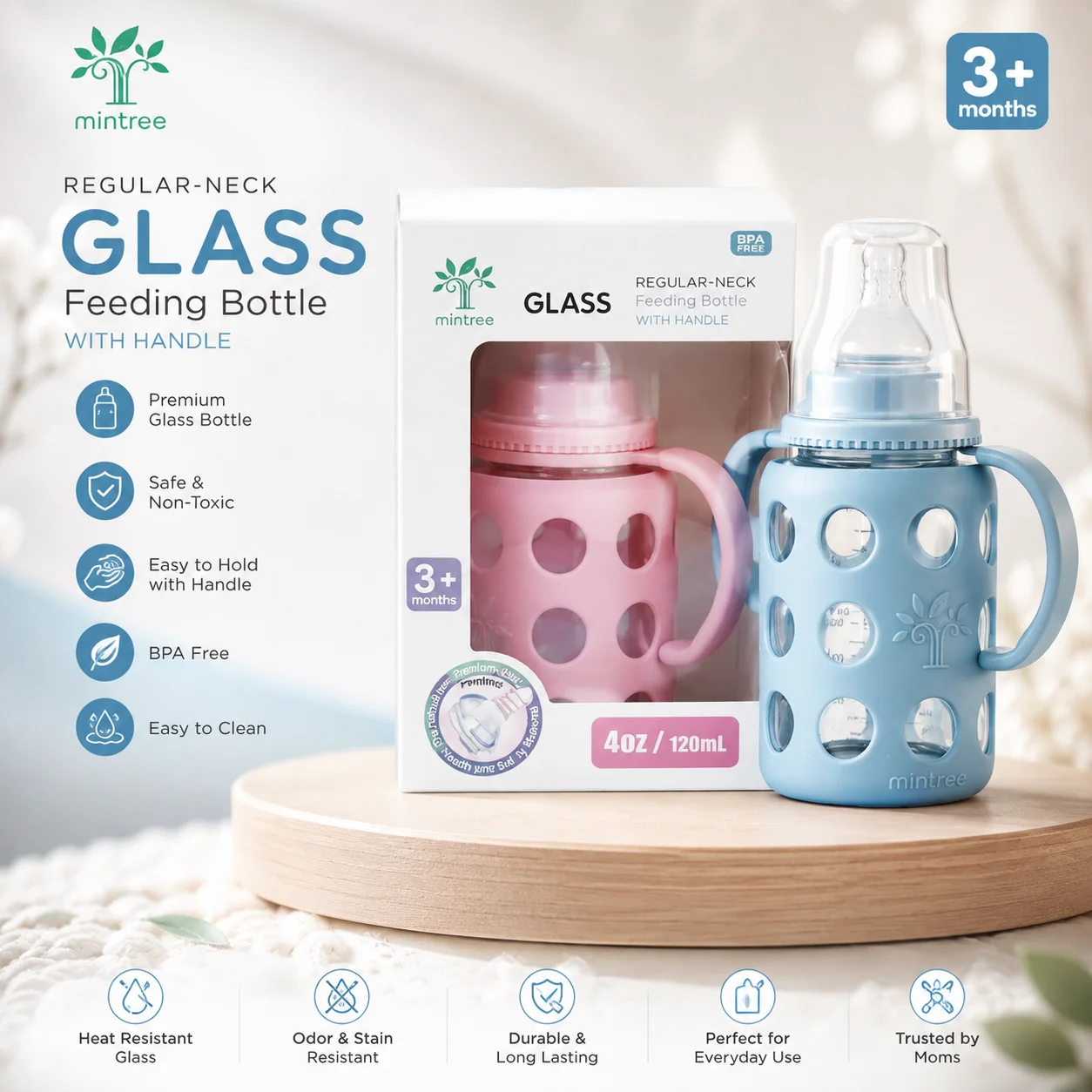 Pretty Baby Glass Feeding Bottle 120ml – BPA Free Baby Milk Feeder