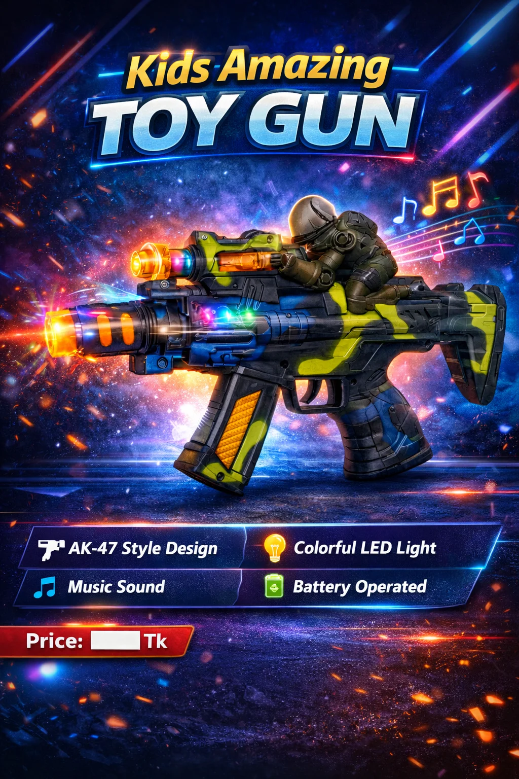 227. AK-47 Style Toy Gun With Music & Lighting