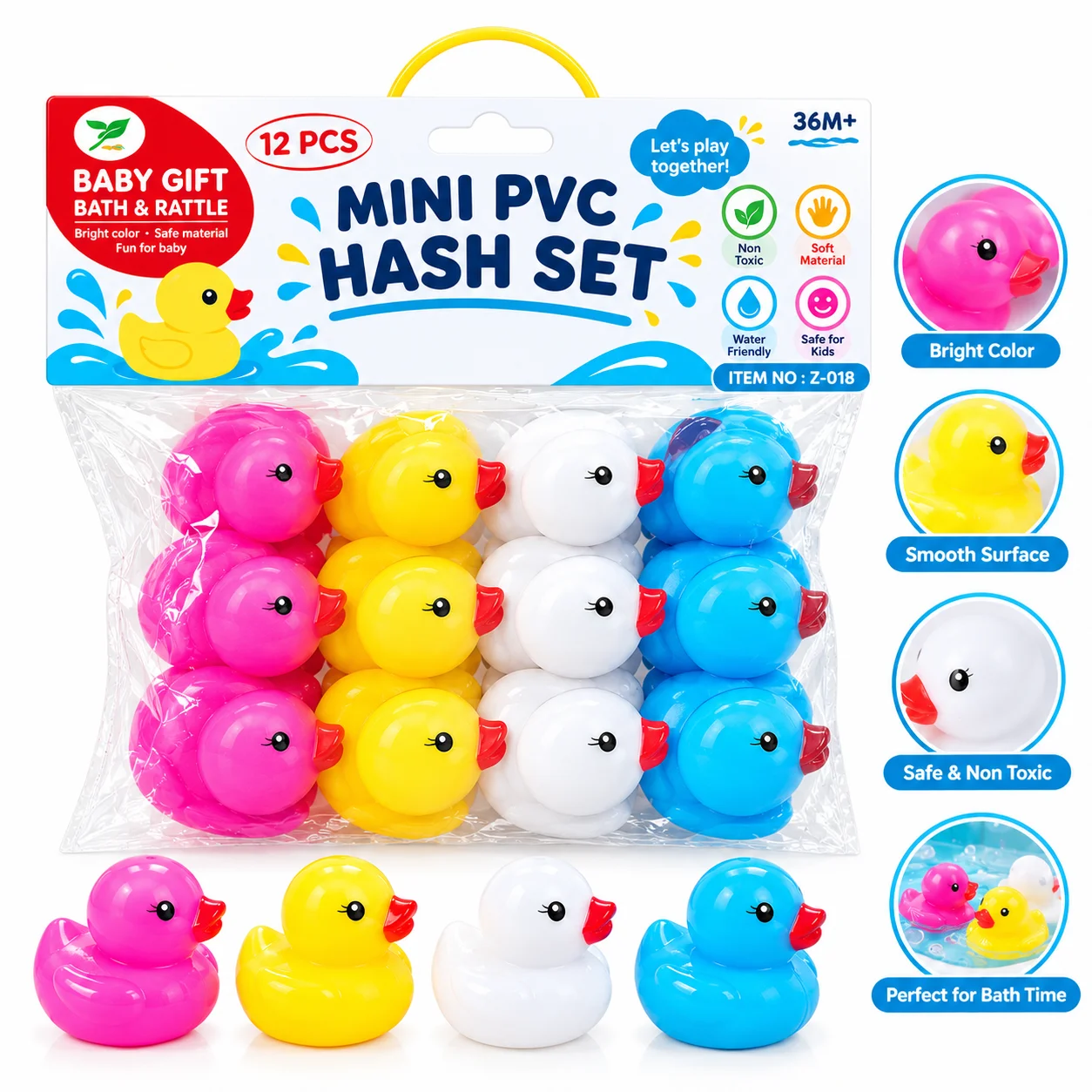 339. 12 Pcs Mini PVC Duck Bath Toy Set for Kids