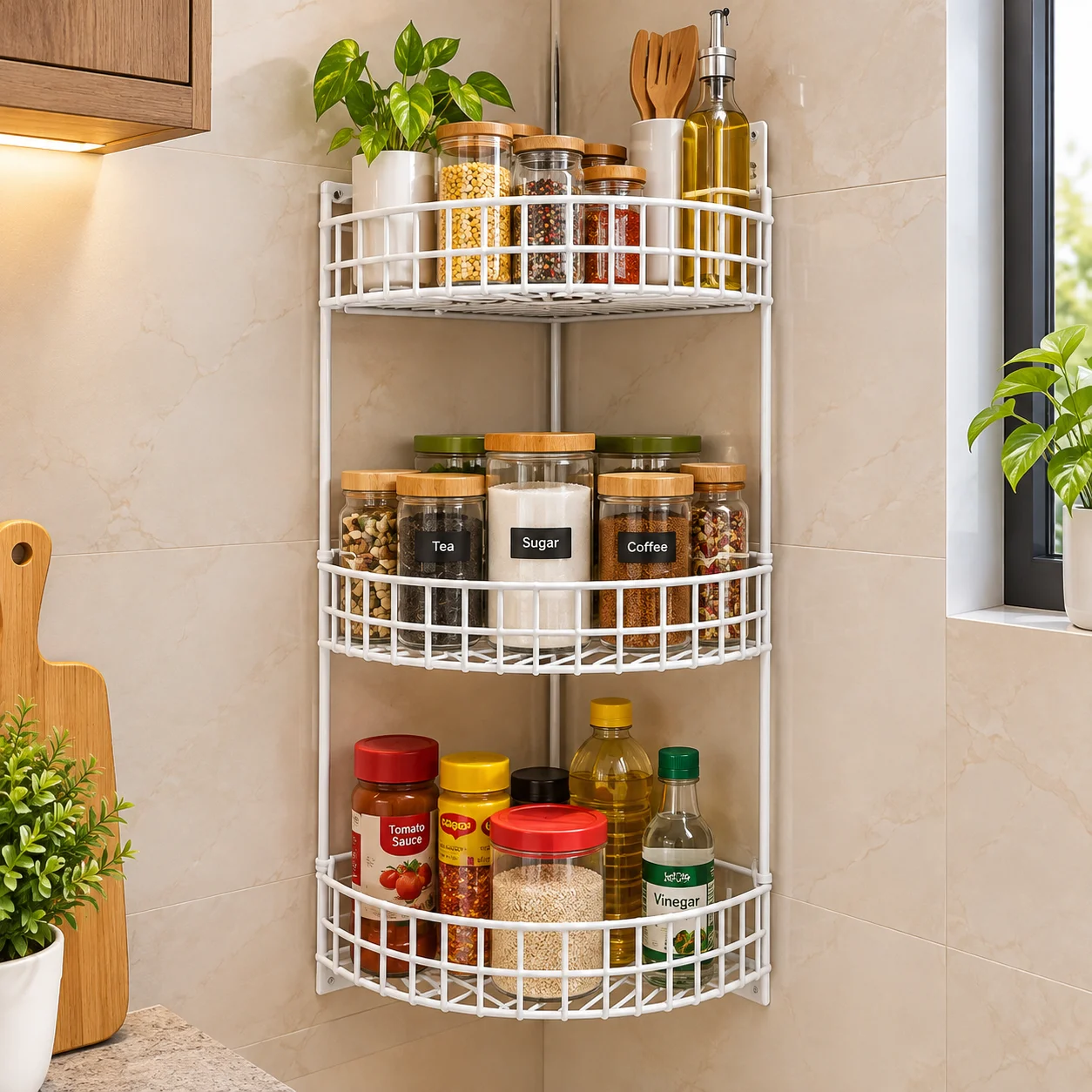 3 Tier Corner Wall Mounted Rack – Kitchen Organizer