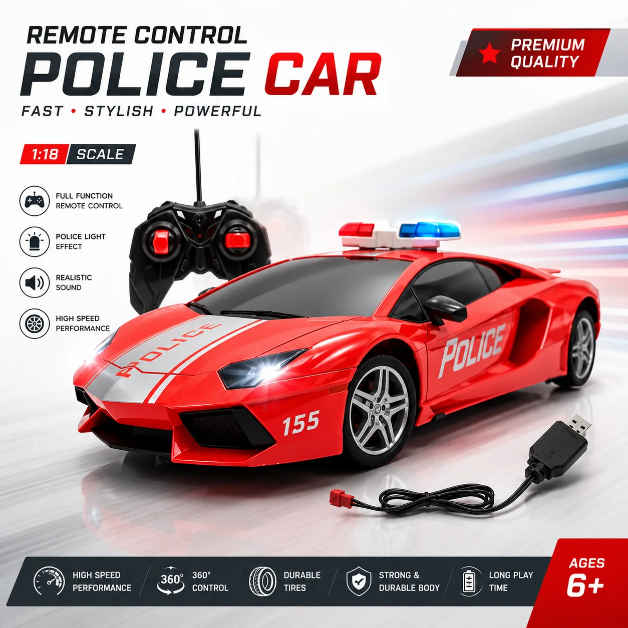 Rechargeable Remote Control Big Police Car for kids.