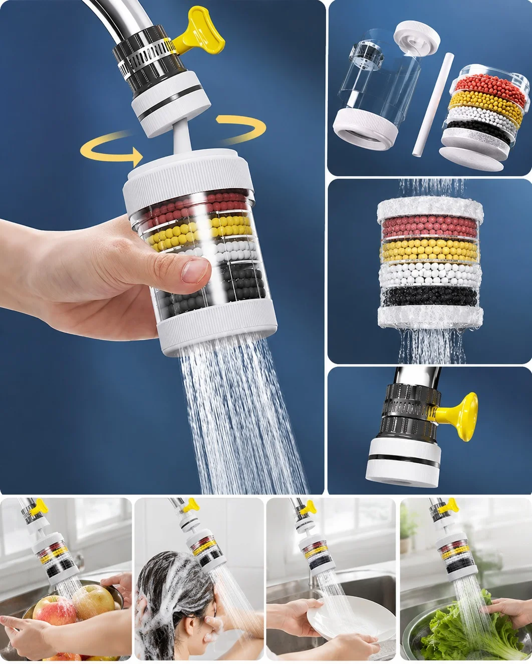 360°Rotating Faucet Extender Shower Kitchen Faucet Booster Water Filter Tap Head Nozzle Activated Carbon Water Purifier