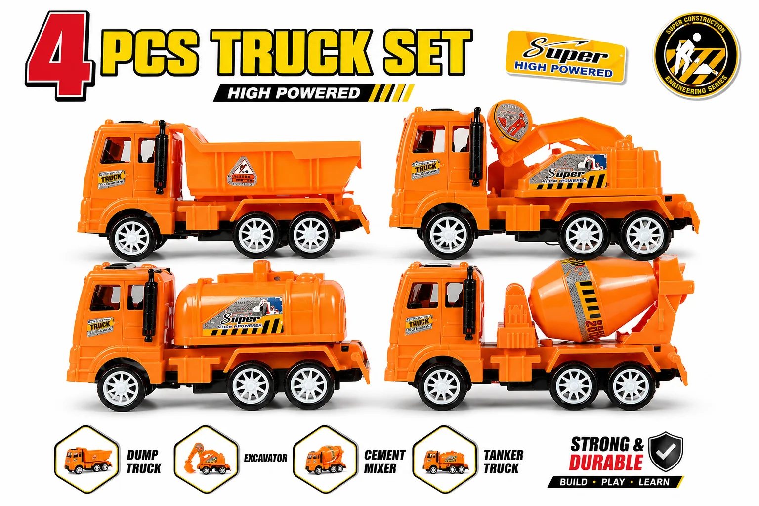 4 PCS Construction Toy Truck Set for Kids
