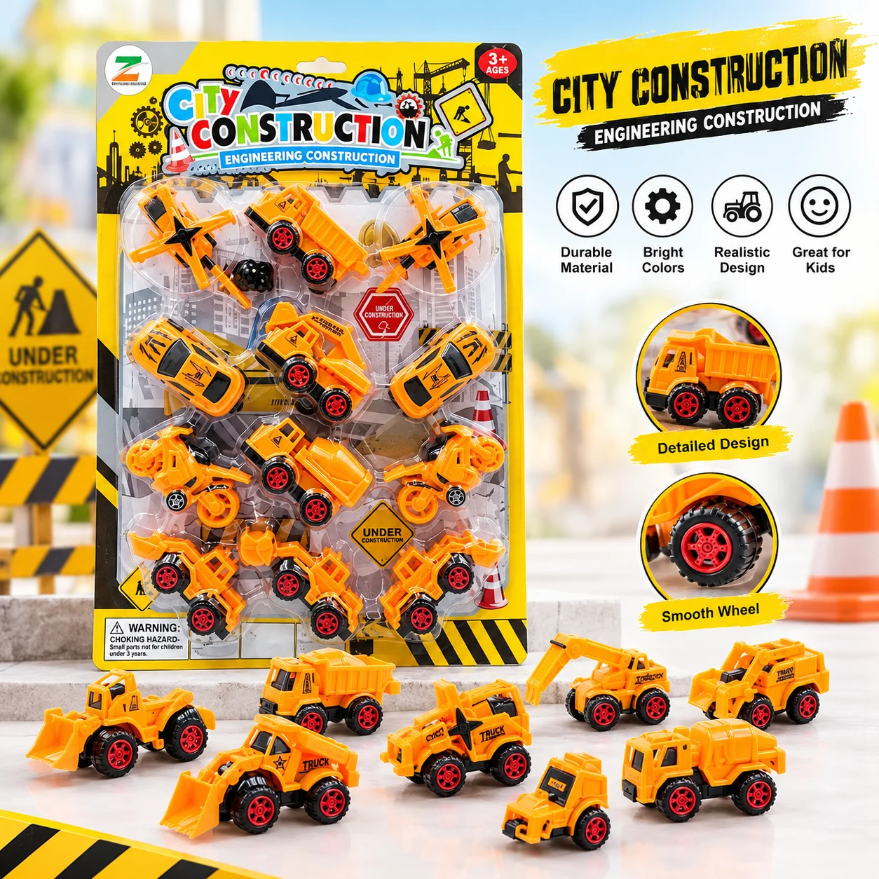 12 Pcs Mini Construction Vehicles Toy Set