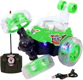 Rechargeable Green Stunt Remote Control Car with 360° Flip Action