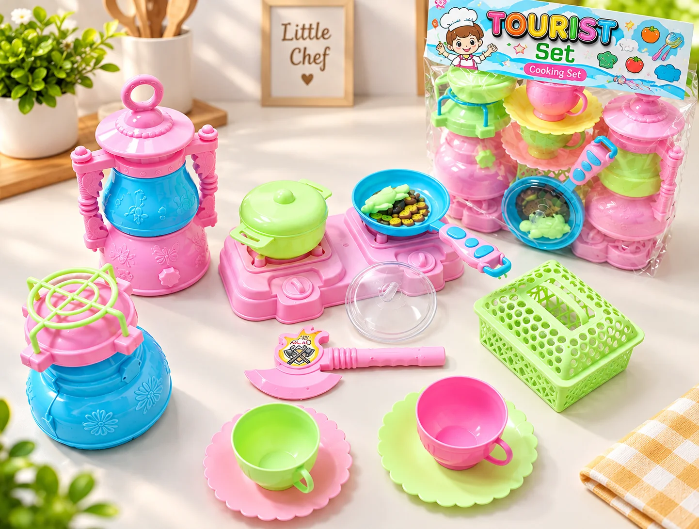 Kids Kitchen Set Toy | Pretend Play Cooking Set for Kids | Colorful Plastic Tea Set