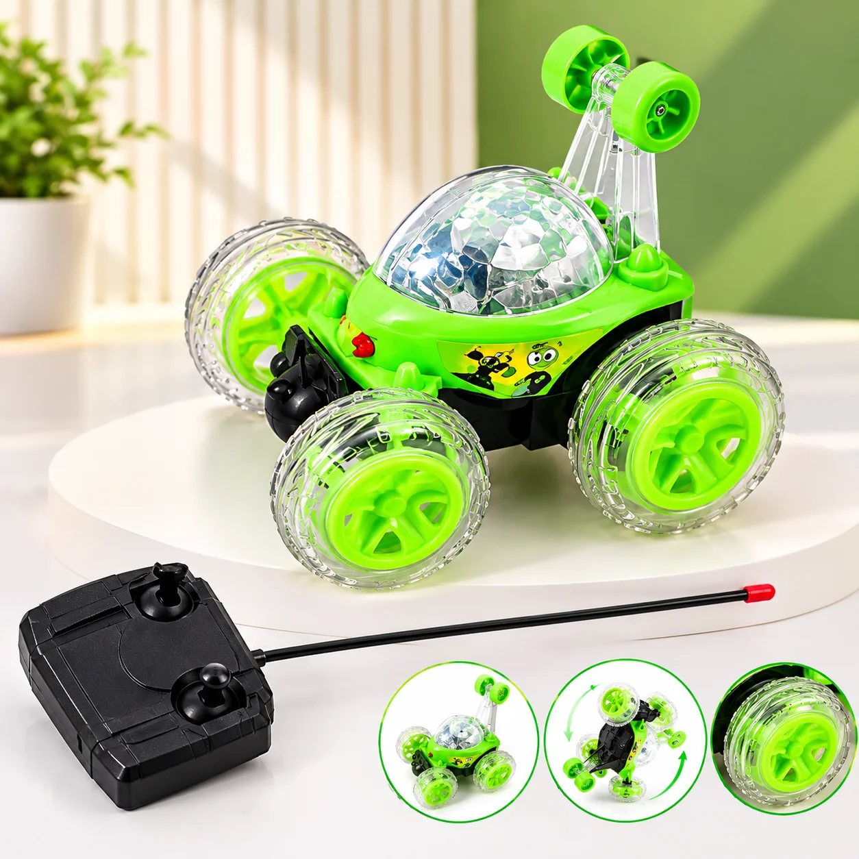 Rechargeable Green Stunt Remote Control Car with 360° Flip Action