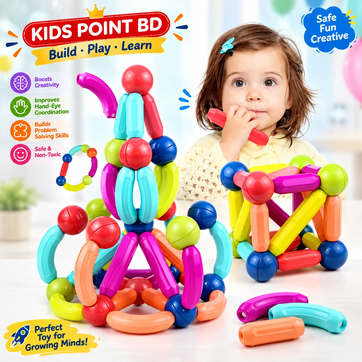 36-Pcs Magnetic Construction Set – Montessori Educational Building Blocks for Kids