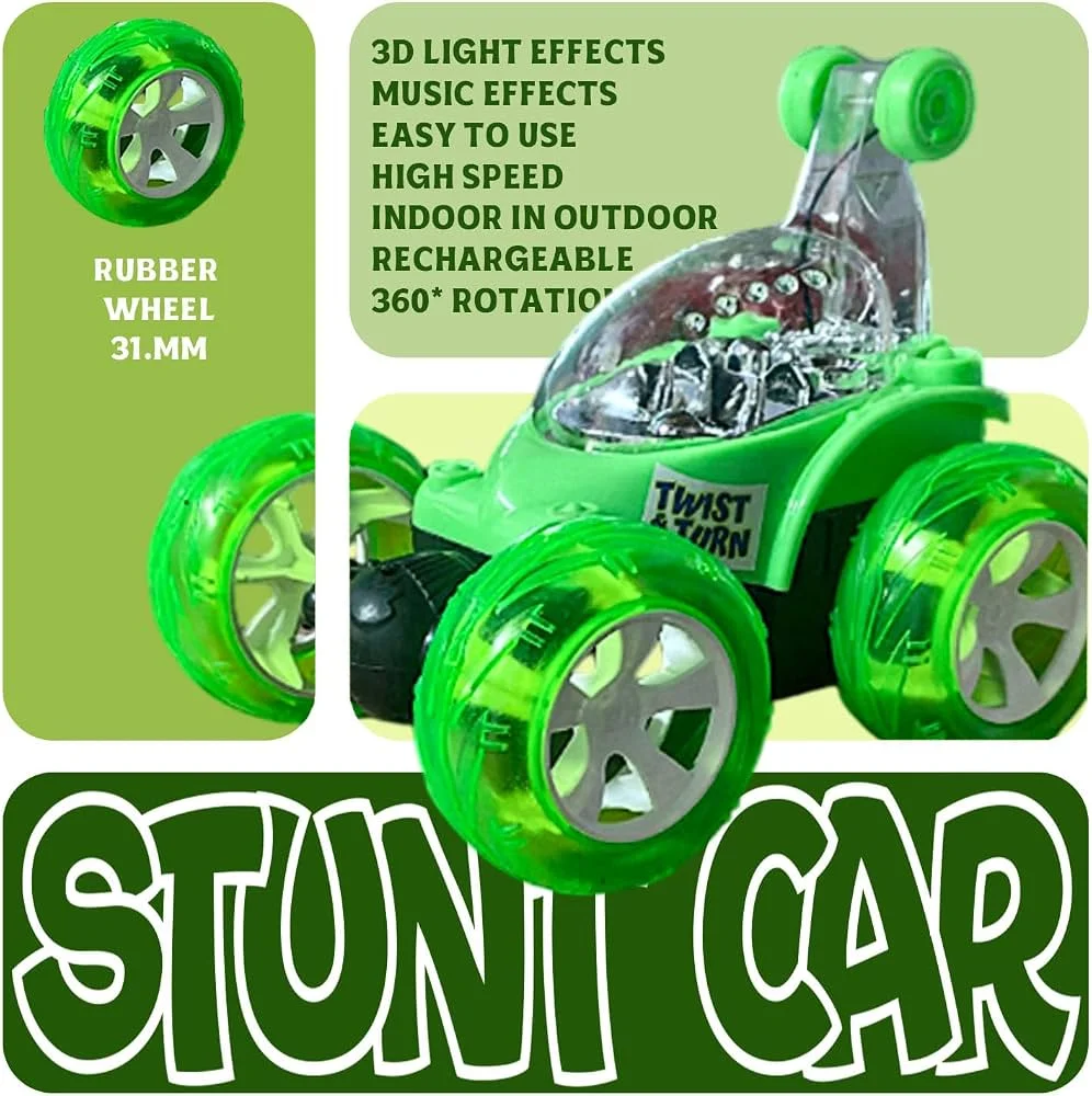 Rechargeable Green Stunt Remote Control Car with 360° Flip Action