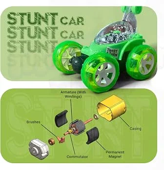 Rechargeable Green Stunt Remote Control Car with 360° Flip Action