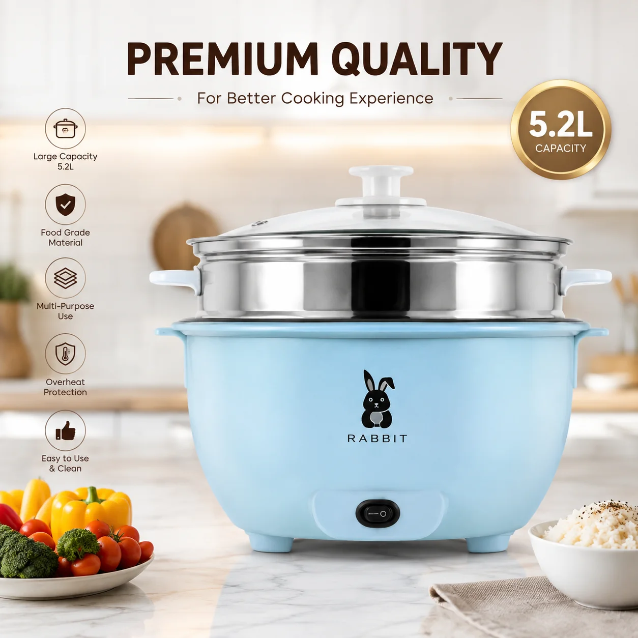 Electric Multi-functional Cooker Pot – 5.2L
