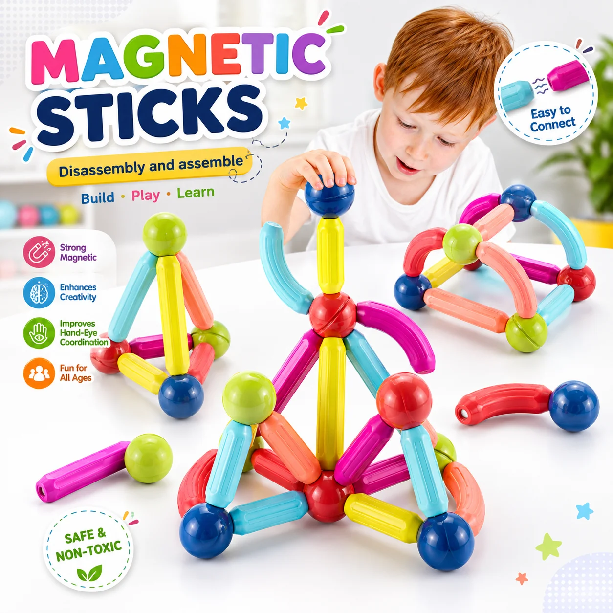 42-Pcs Magnetic Construction Set – Montessori Educational Building Blocks for Kids
