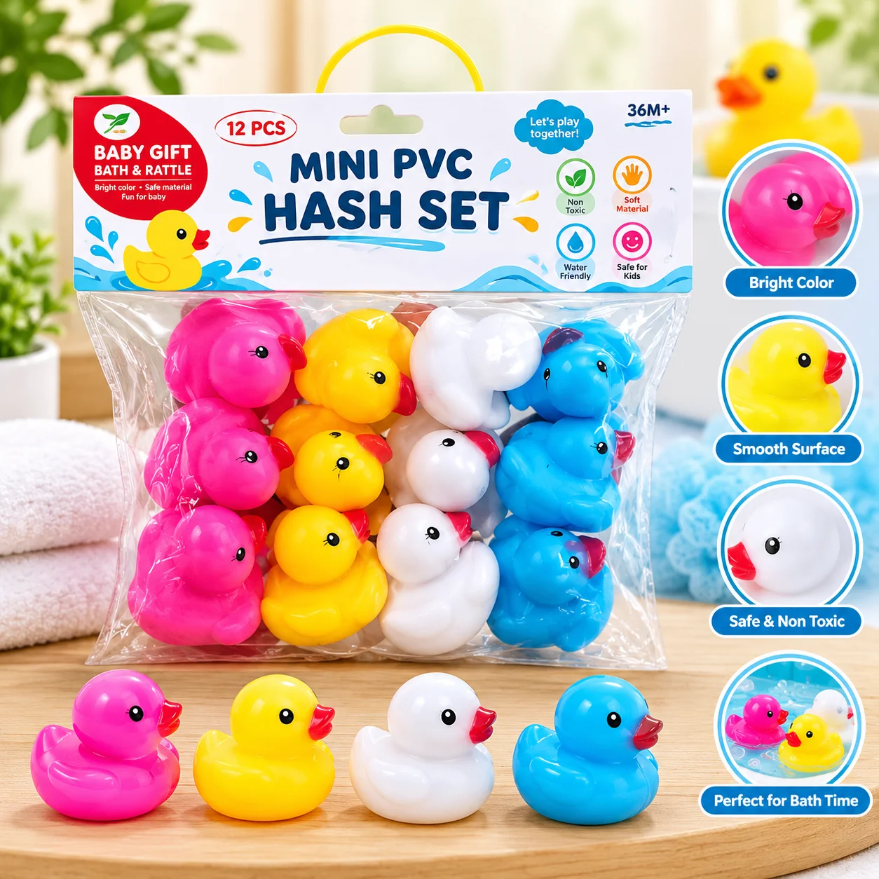 339. 12 Pcs Mini PVC Duck Bath Toy Set for Kids