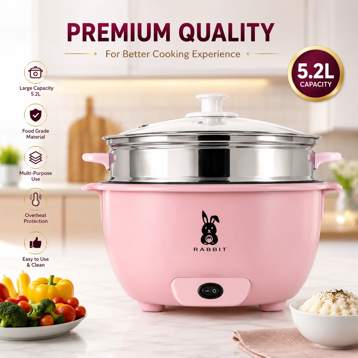 Electric Multi-functional Cooker Pot – 5.2L