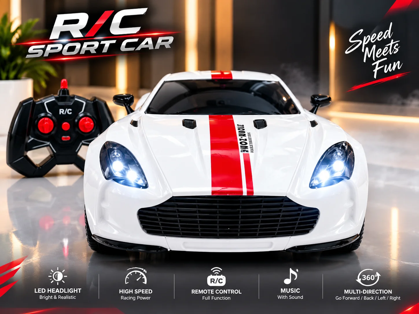 1153. Rechargeable Sports Car with LED Headlight & Back Light – 13 Inch