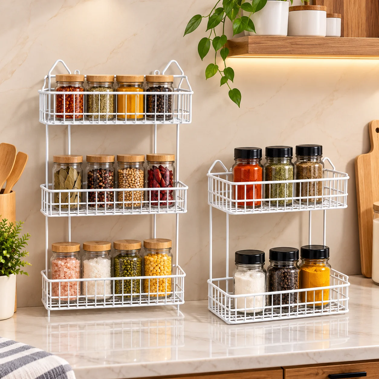 2 pcs Kitchen Spice Rack Combo – Wall & Counter Organizer - (775)