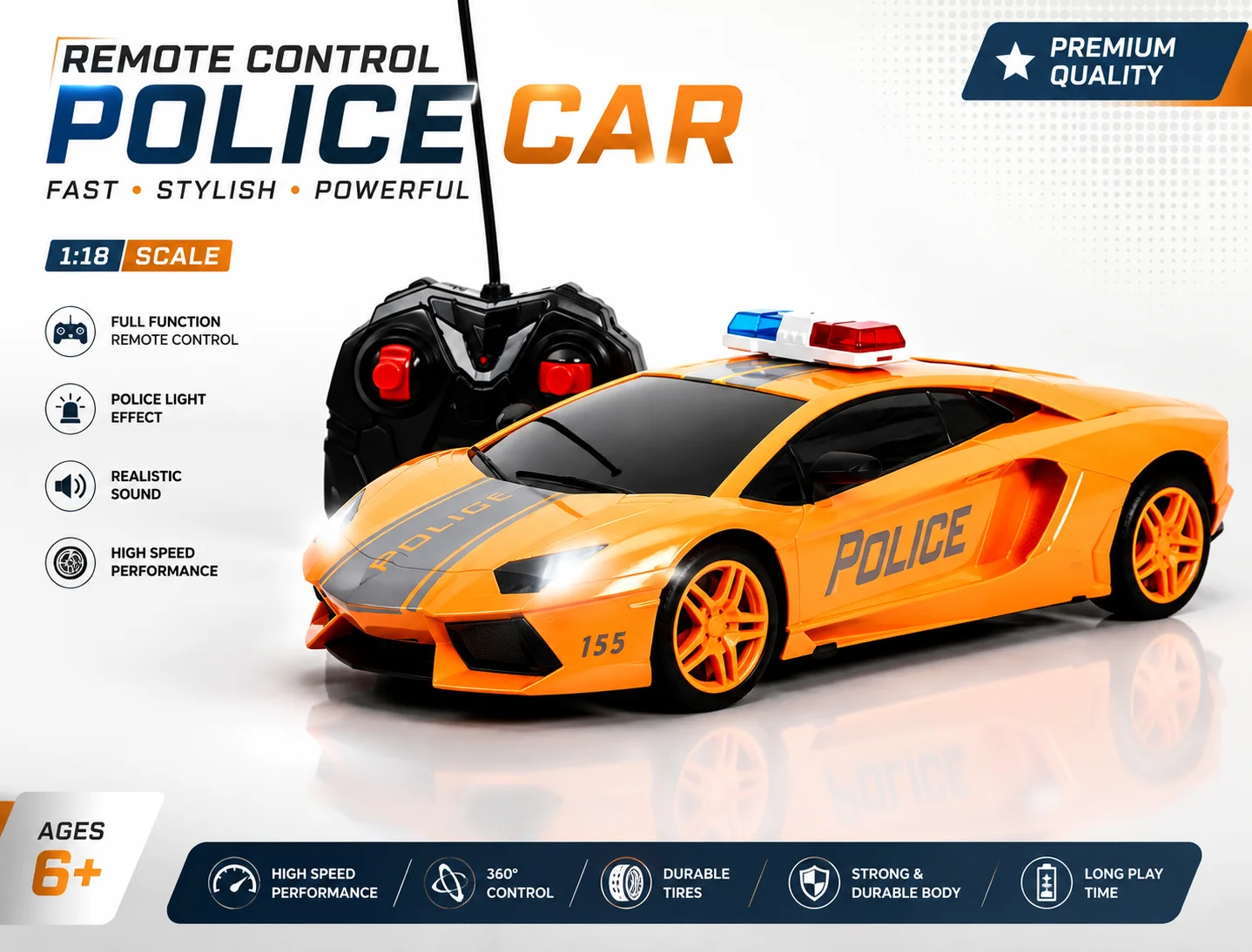 Rechargeable Remote Control Big Police Car for kids.