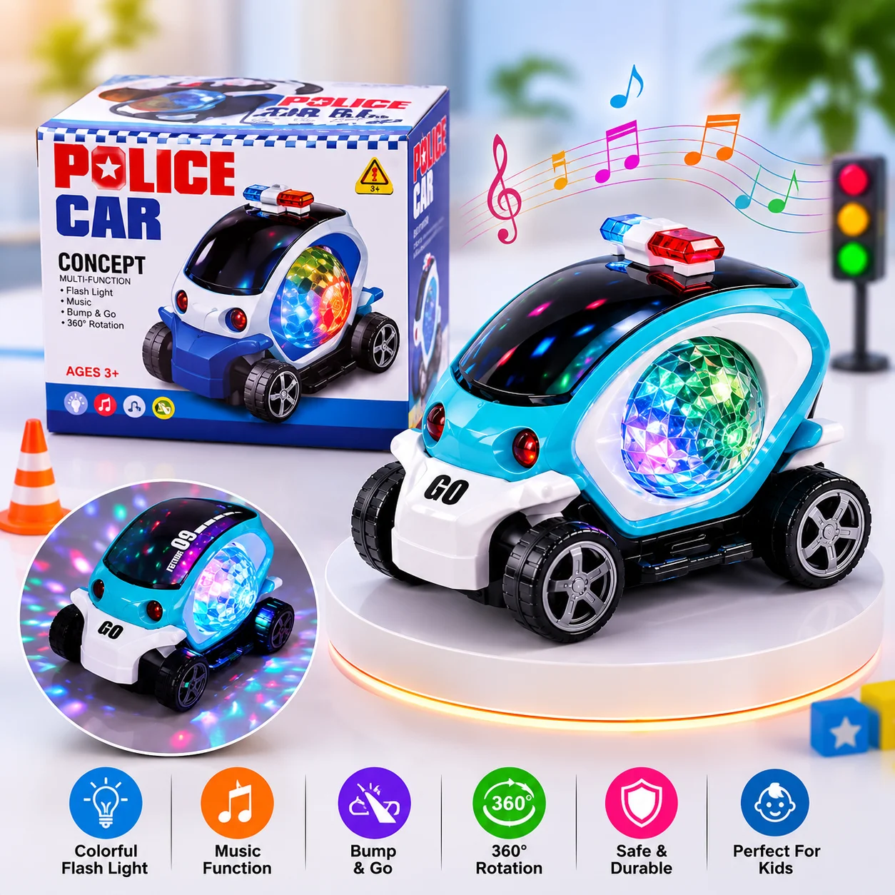 Music & Flashing Lights Police 09 Car toy for kids.