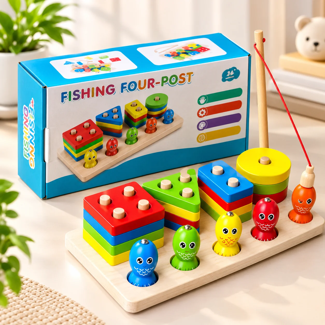 Fishing Four-Post Wooden Toy for Kids