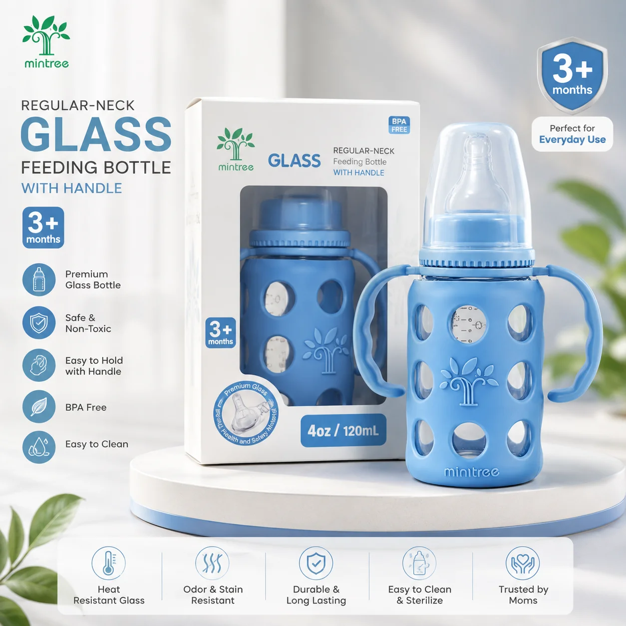 Pretty Baby Glass Feeding Bottle 120ml – BPA Free Baby Milk Feeder